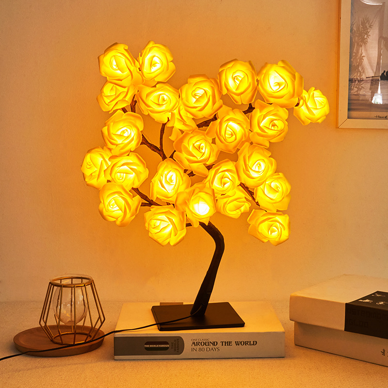 DIY LED Rose Leaf Table Lamp, USB Powered Christmas Tree Fairy Lights, Wedding and Party Home Decoration