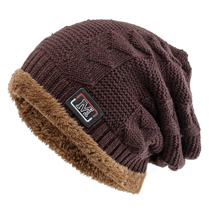 Fashion Letter Label Knitted Hats, New Unisex Warm Winter Hat, Lined Thick Ski Beanie, For Men Women Add Fur Bonnet Cap