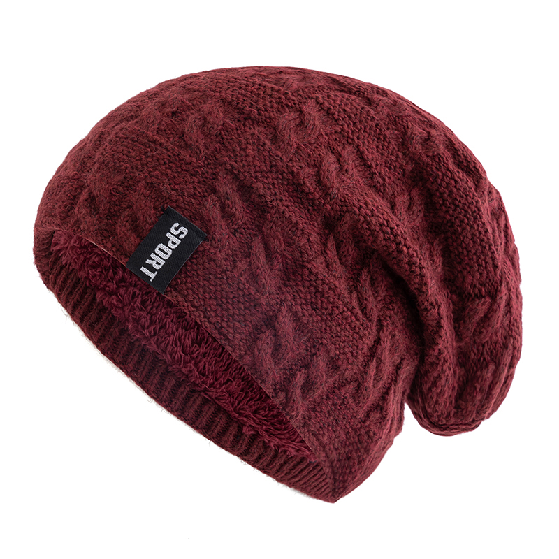 Warm Knitted Hats for Women, Casual Fleece Lined Beanie, Sports Label Winter Hat Warm Knitted Hats