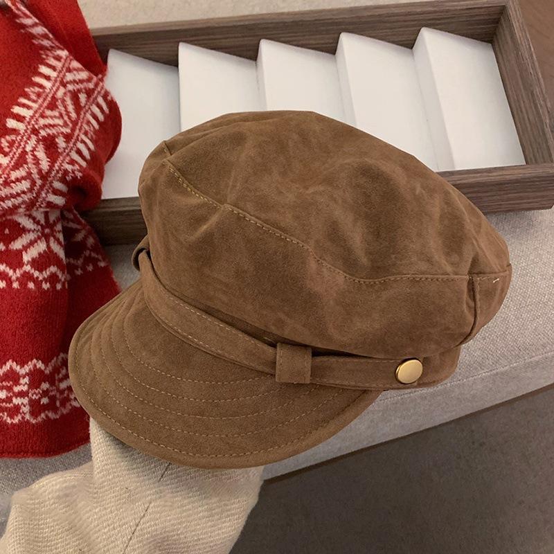Vintage Style Suede Beret Hat, Adjustable Top Newsboy Cap for Women Casual Foldable Warm Hat.