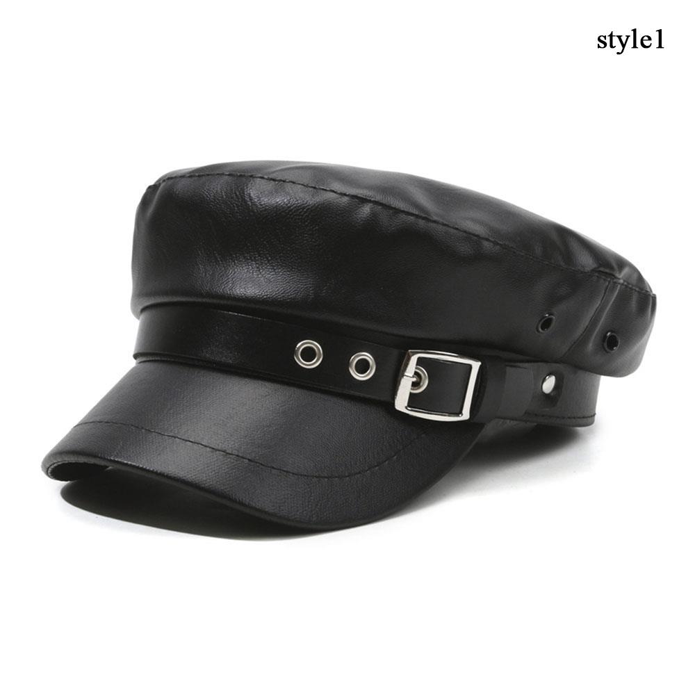 Black Women's Beret Hat, PU Leather Vintage England Flat Top Newsboy Cap, Artist Fashion Casual Painter Hat