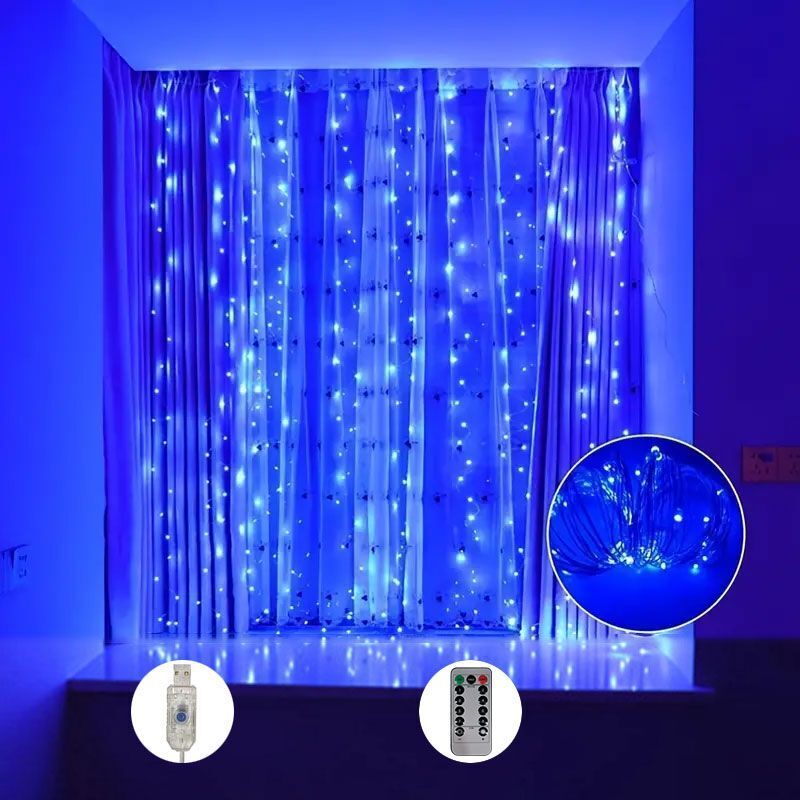 USB Powered LED Curtain String Lights with Remote Control, Modes for Bedroom and Christmas Home Decoration