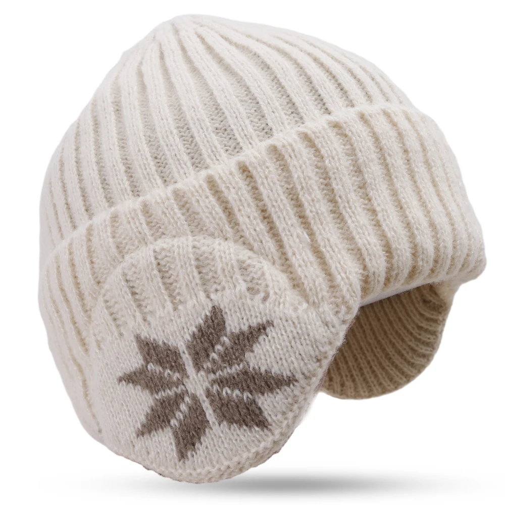 Winter Knitted Hat Plush Warm, New Outdoor Women Men, Faux Fur Lined Bomber Hats, Peaked Cap Fashion