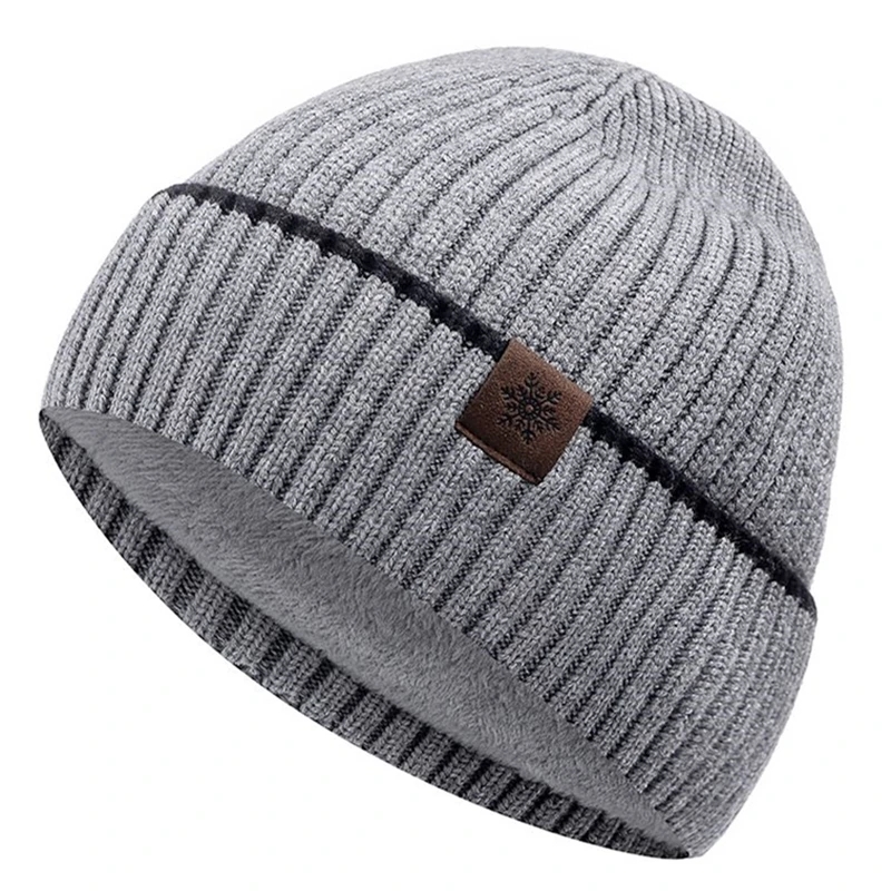 Warm Cap Snow Label Plush Beanie Hat Soft Ski Sports Knitted Winter Hat for Men and Women