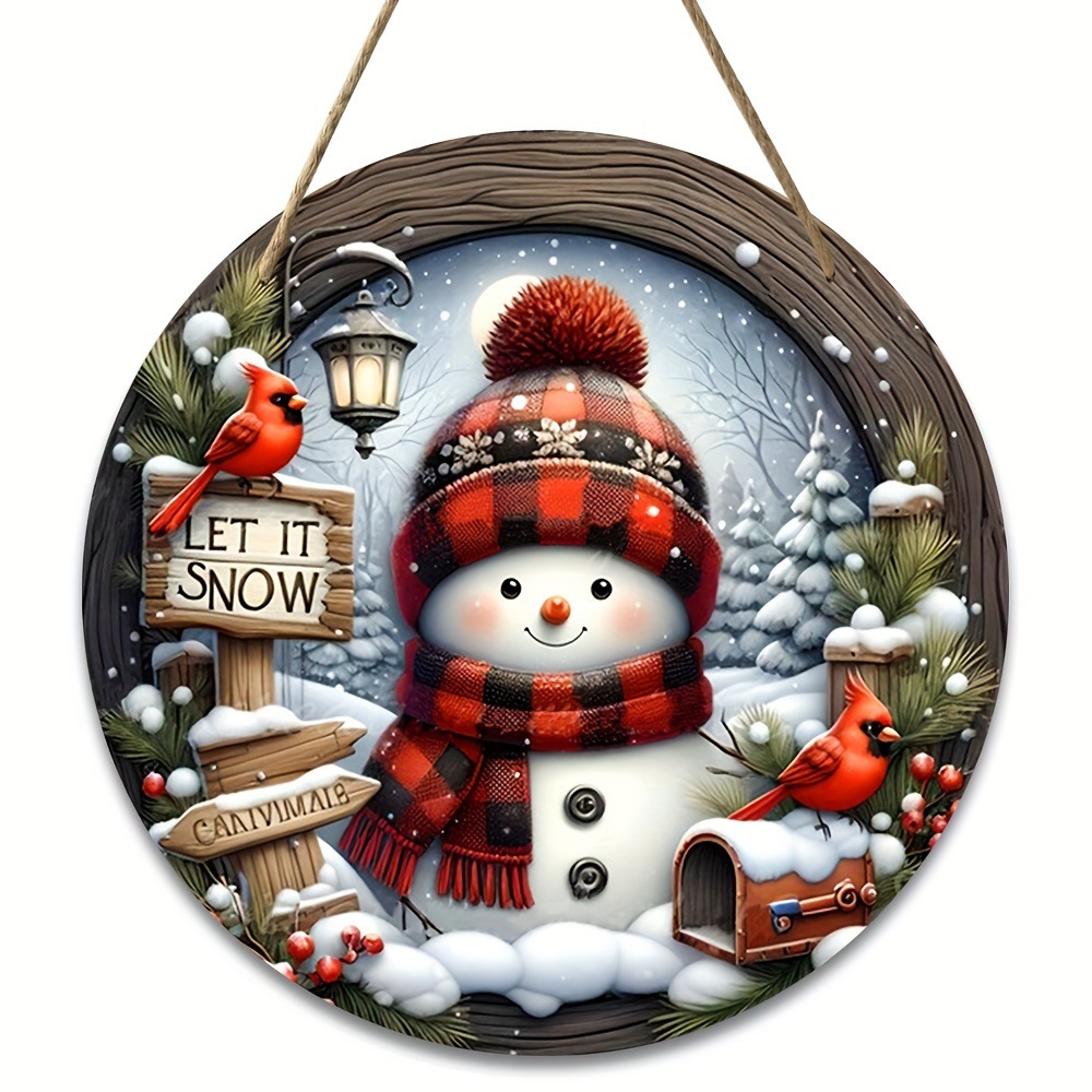 Christmas Wooden Snowman Door Sign, Snowman Front Door Welcome Sign, Christmas Winter Sign for Garden Farmhouse Home