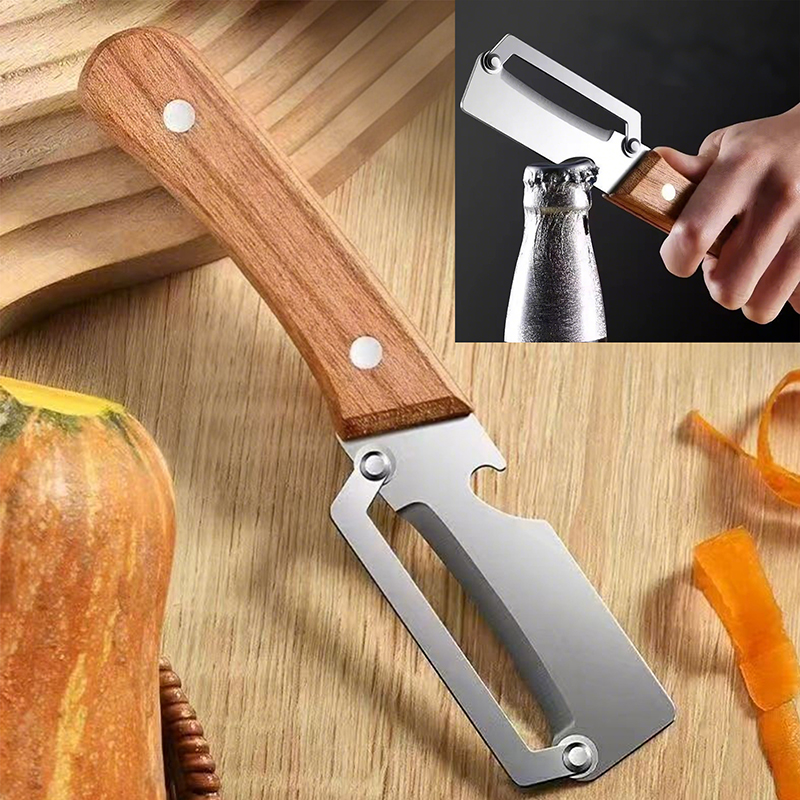 Ergonomic Wooden Vegetable Peeler for Kitchen, Multi-Functional Fruit & Veggie Peeler, Julienne Cutter for Carrot