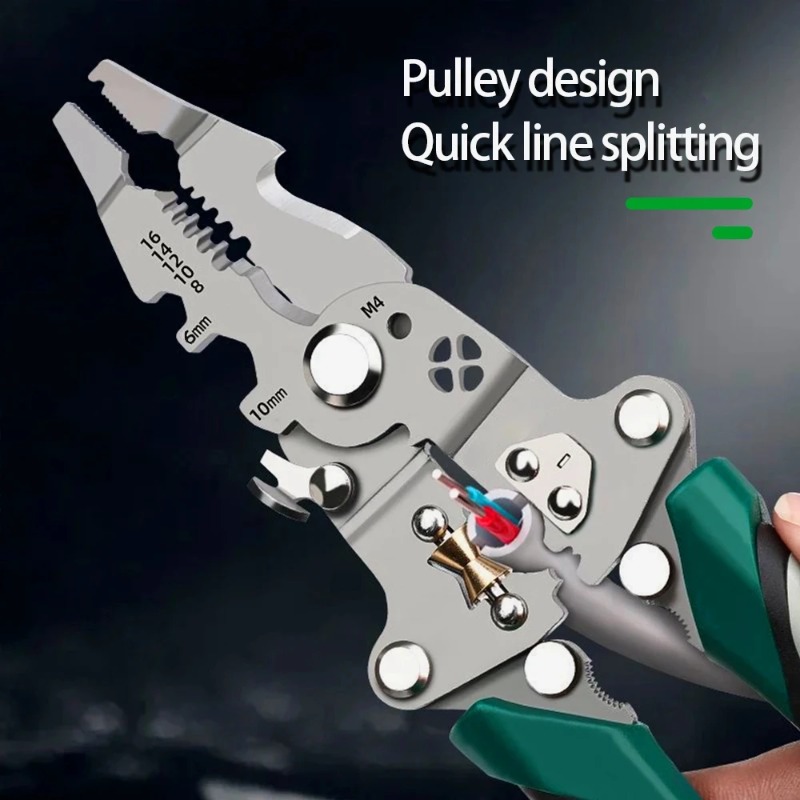 Electrician wire splitter, foldable wire stripper, pulley design multi-function, crimping pliers hand tool