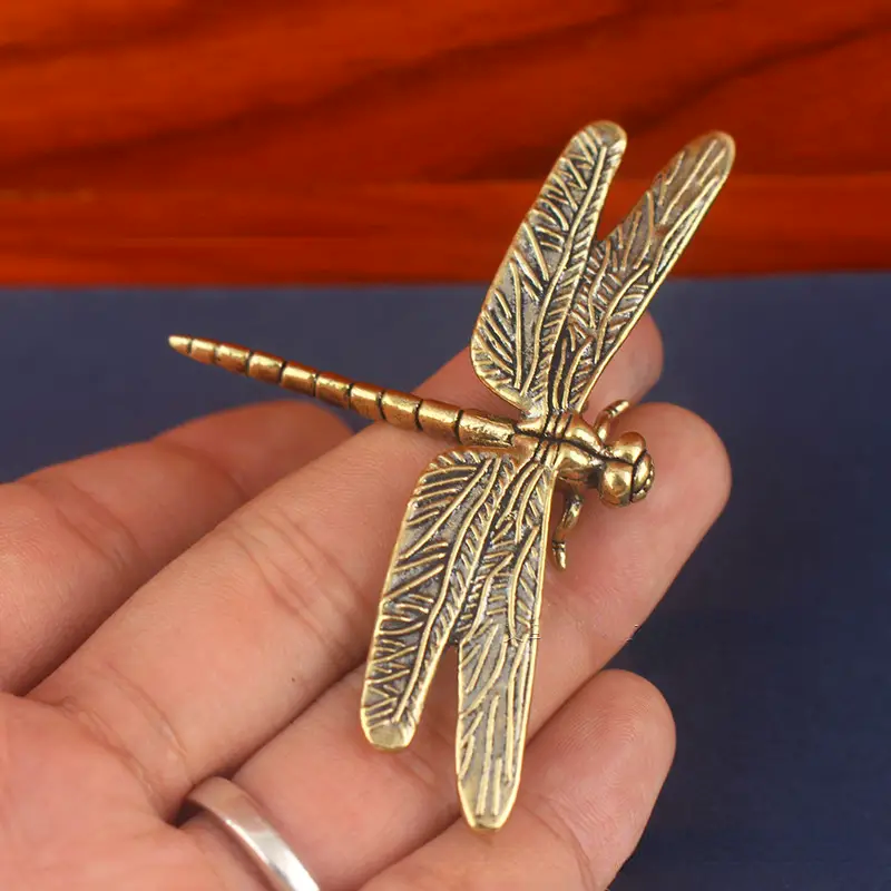 Vintage Brass Dragonfly Figurine - Antique Home Office Decor