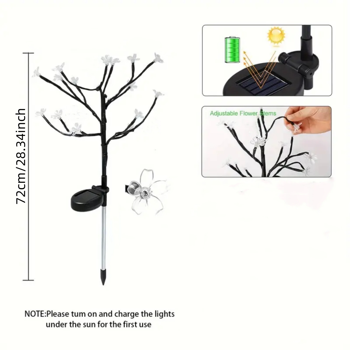Solar Powered LED Cherry Blossom Tree Branch Lights Outdoor Waterproof with Lighting Modes for Fairy Atmosphere