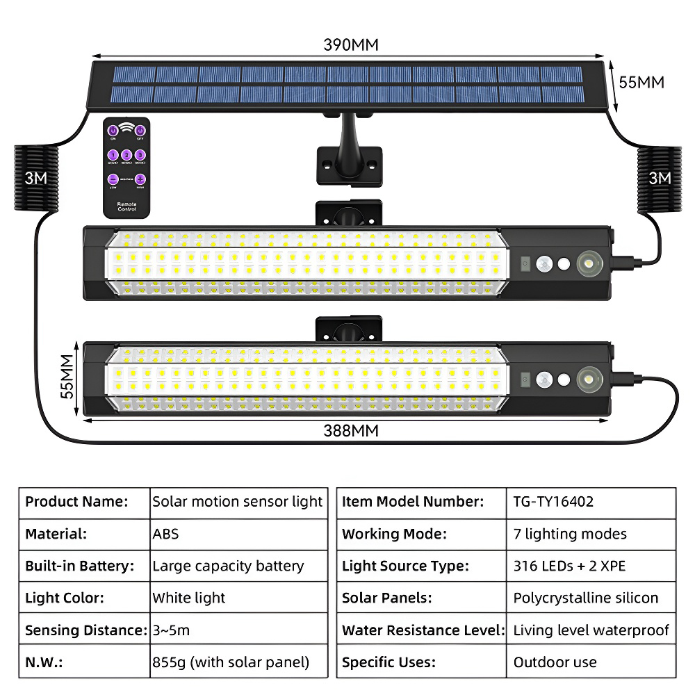 Motion Sensor Solar Light, Waterproof LED Lamp, Rechargeable Security Lighting for Yard, Fence, Shed, Outdoor Use