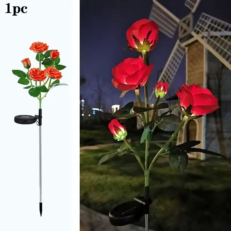 Outdoor Solar Rose LED Light, Garden Yard Path Lighting, Landscape Decoration Light