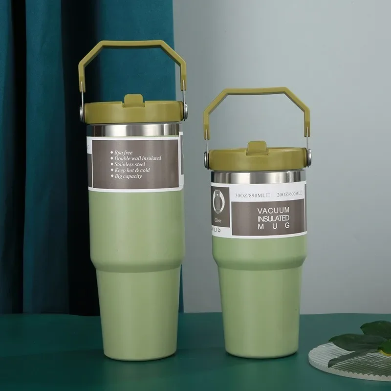 Stainless Steel Thermal Water Bottle, Coffee Mug with Straw, Keeps Cold & Heat, Vacuum Flask Tumbler for Car
