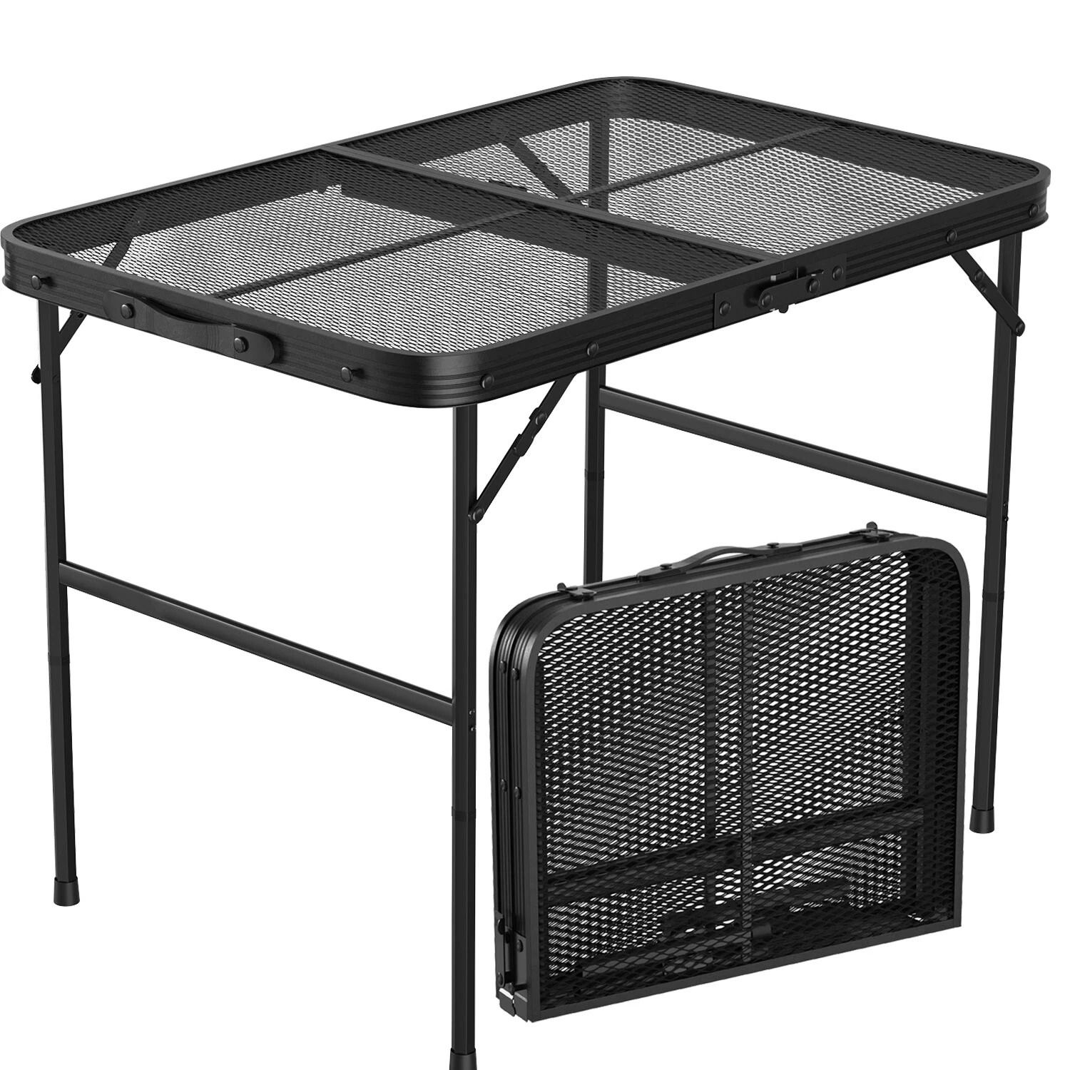 Aluminum Picnic Adjustable Folding Table, Grill Stand Table for Camping, Portable Grill Table