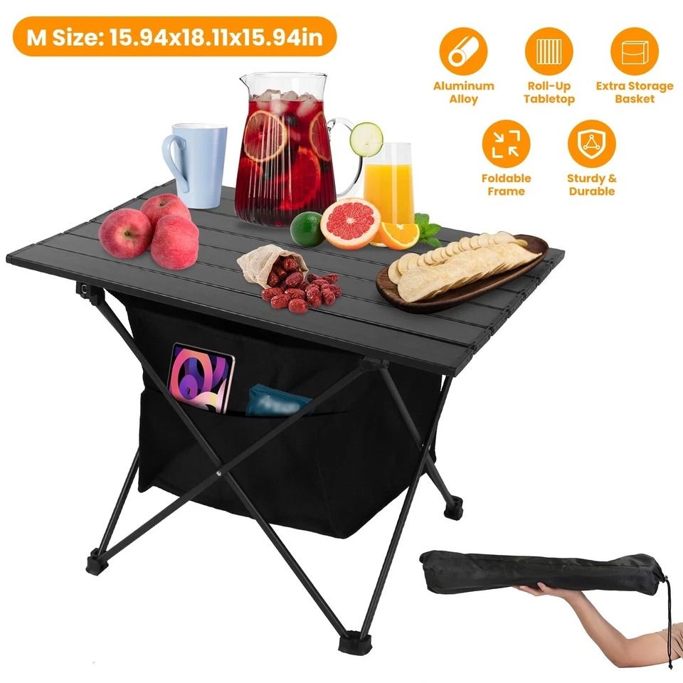 Folding Beach Picnic Table, Portable Aluminum Camping Table with Storage Bag for Hiking and Travel