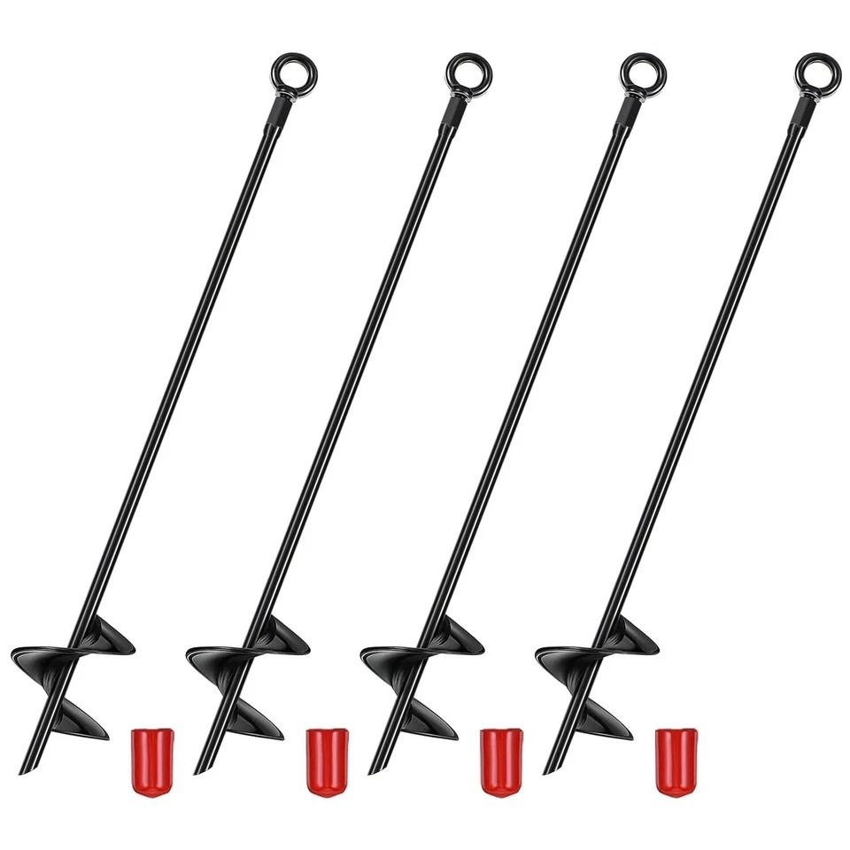 Heavy Duty Ground Anchor Stakes, Earth Auger Helix for Tent Tie Down, Spiral Stake for Secure Soil Digging, Black Coated