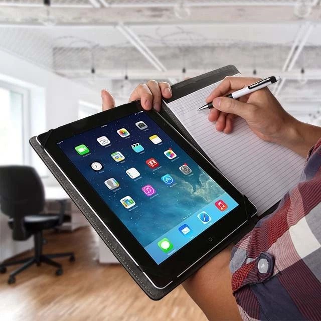 Universal Leather Stand Cover Case for Android Tablet PC, Black Folio Tablet Protector with Memo Pad, Anti-Skid