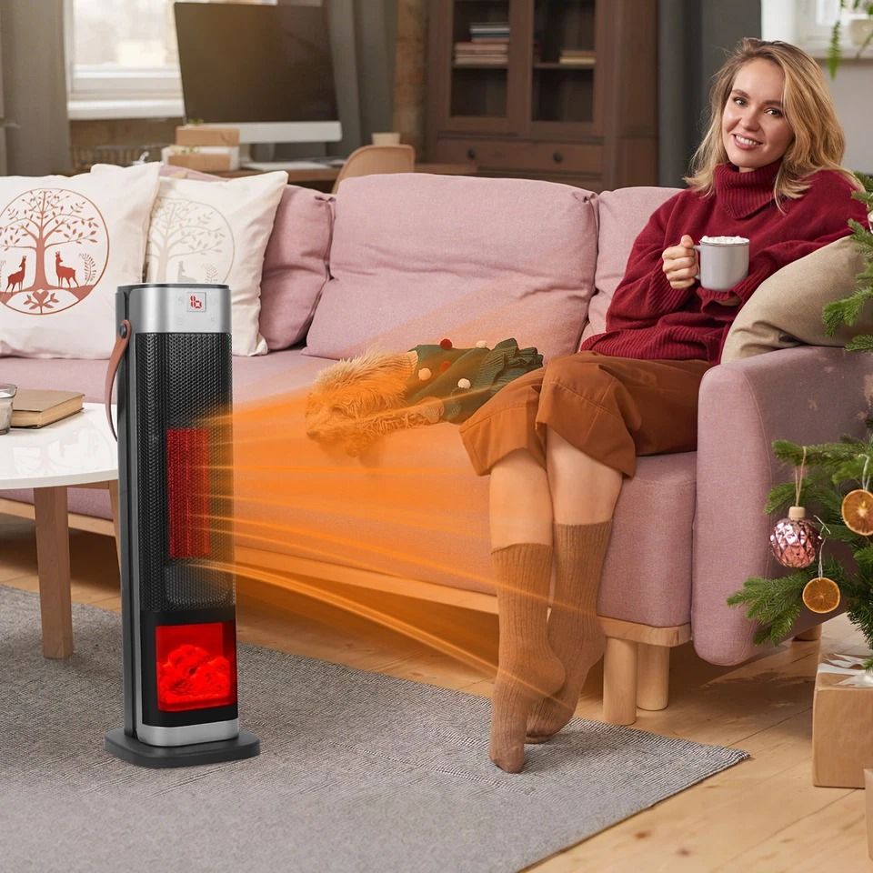 Space Heater, Oscillating Ceramic Tower Heater, Electric Warmer for Winter, Precise Temperature, Remote Control