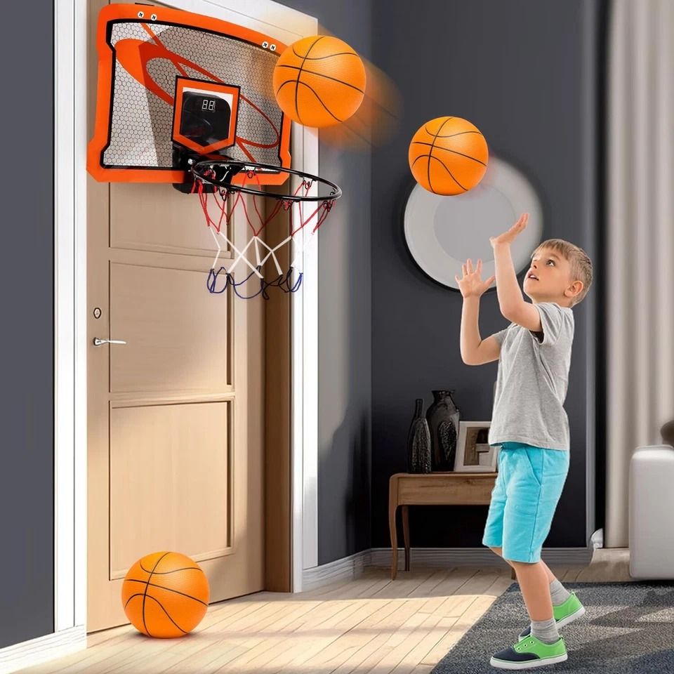 Over Door Basketball Hoop Set, Kids Basketball Toy, Electric Scorer, Balls, Indoor Game for Kids & Family