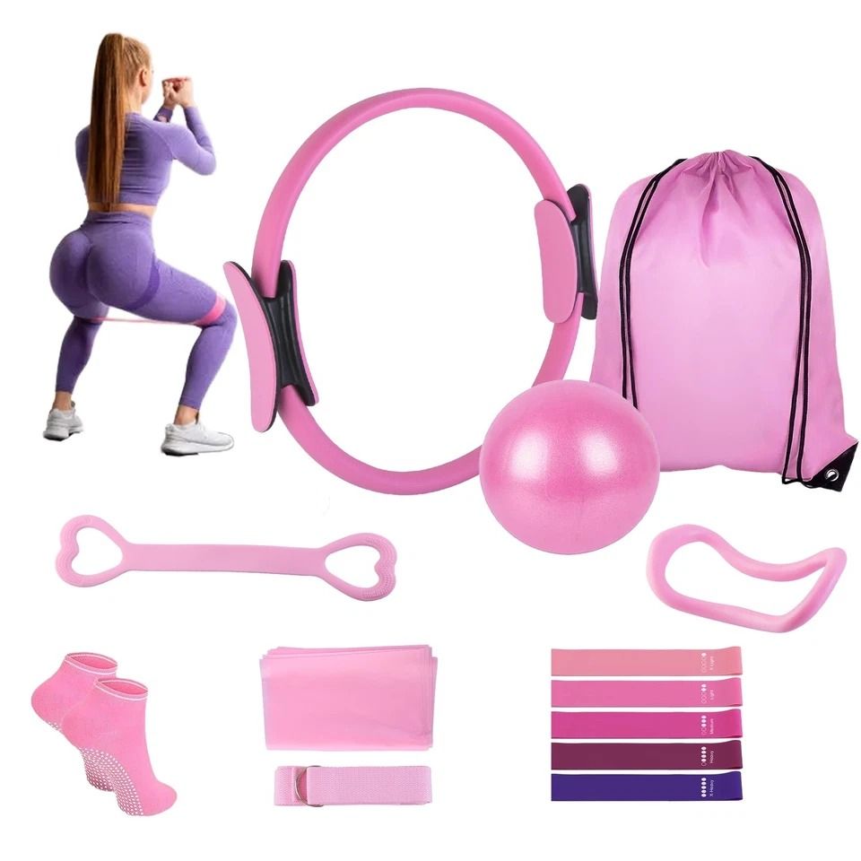 Pilates Kit, Yoga Ball, Arm Stretcher, Resistance Bands, Pilates Ring, Yoga Strap for Women