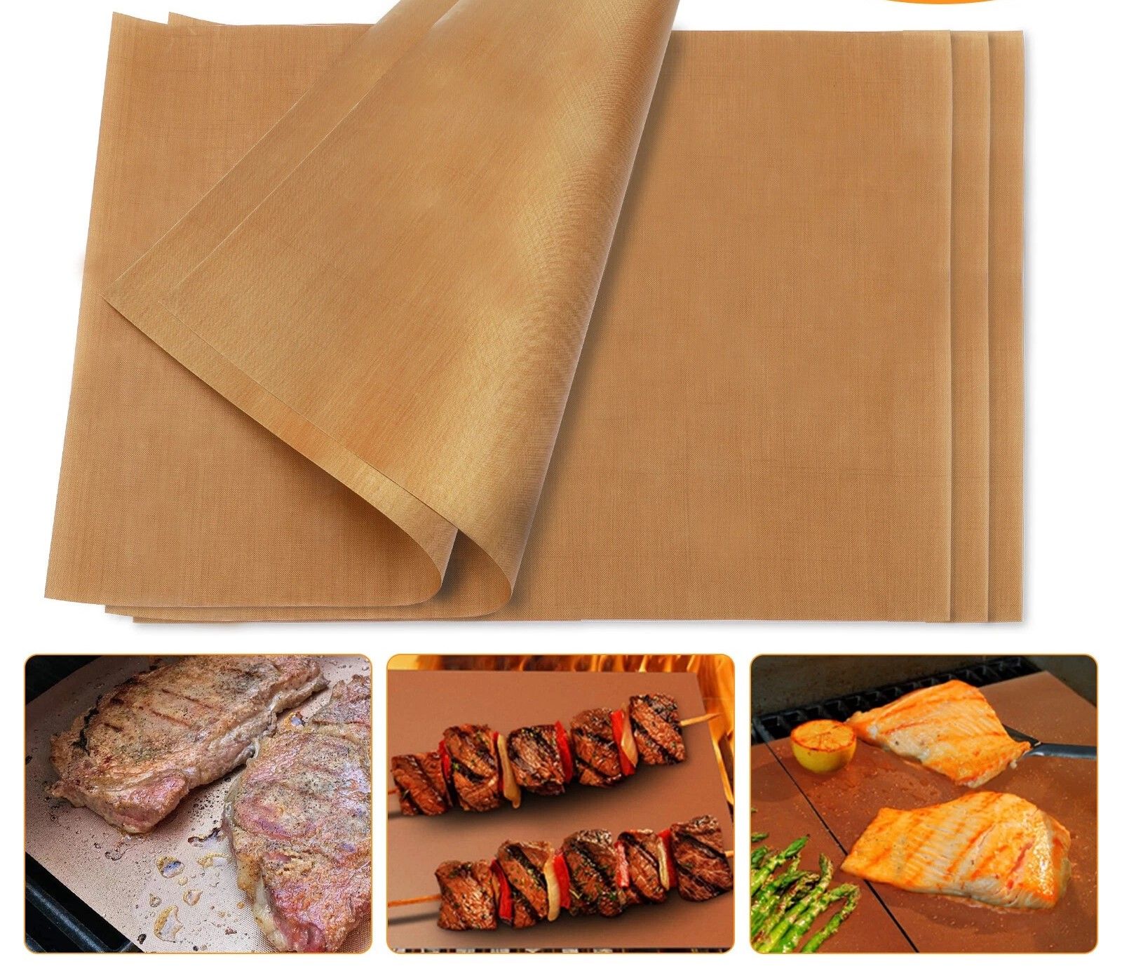 Copper BBQ Grill Mats, Non-Stick Reusable, Heat-Resistant Cooking Mats for Outdoor Grilling & Baking