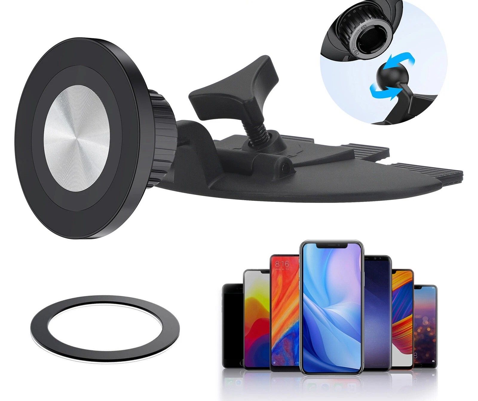 Adjustable Magnetic Car Phone Mount for iPhone, MagSafe Case Compatible, Strong Grip, Universal CD Slot Holder