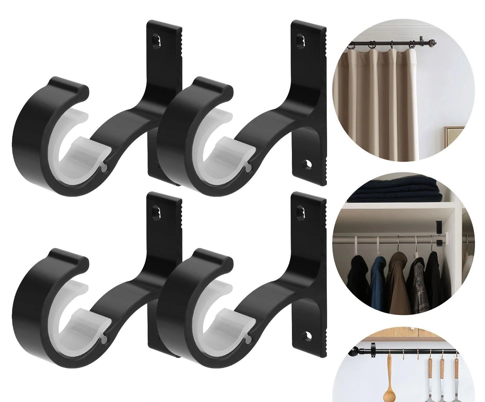 Durable Curtain Rod Brackets, Aluminum & ABS Wall and Ceiling Mount Holders, Perfect for Home Drapery