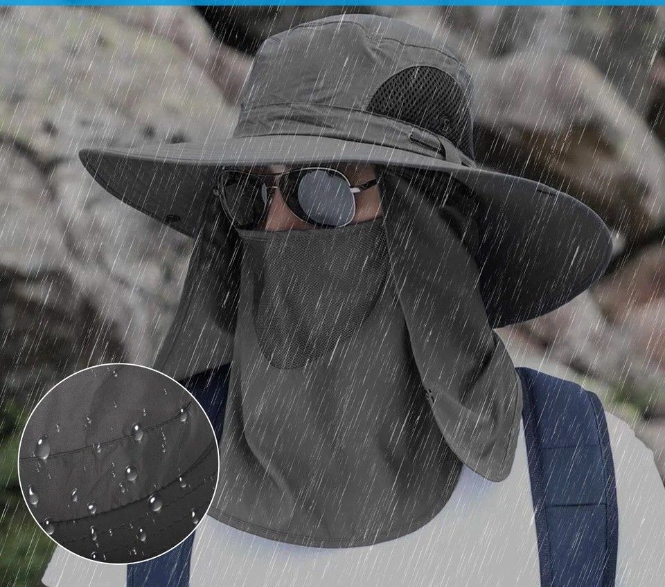 Wide Brim Sun Hat for Men Women, UV Protection Hiking Fishing Cap with Neck Flap, Lightweight Outdoor Hat