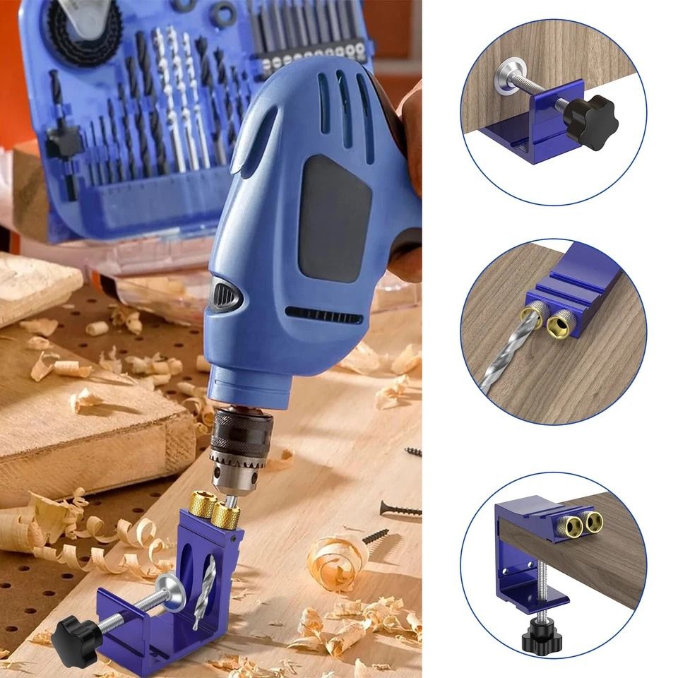 Adjustable Pocket Hole Jig Kit, Dowel Drills for Woodworking, Carpentry Joinery Tool, Furniture