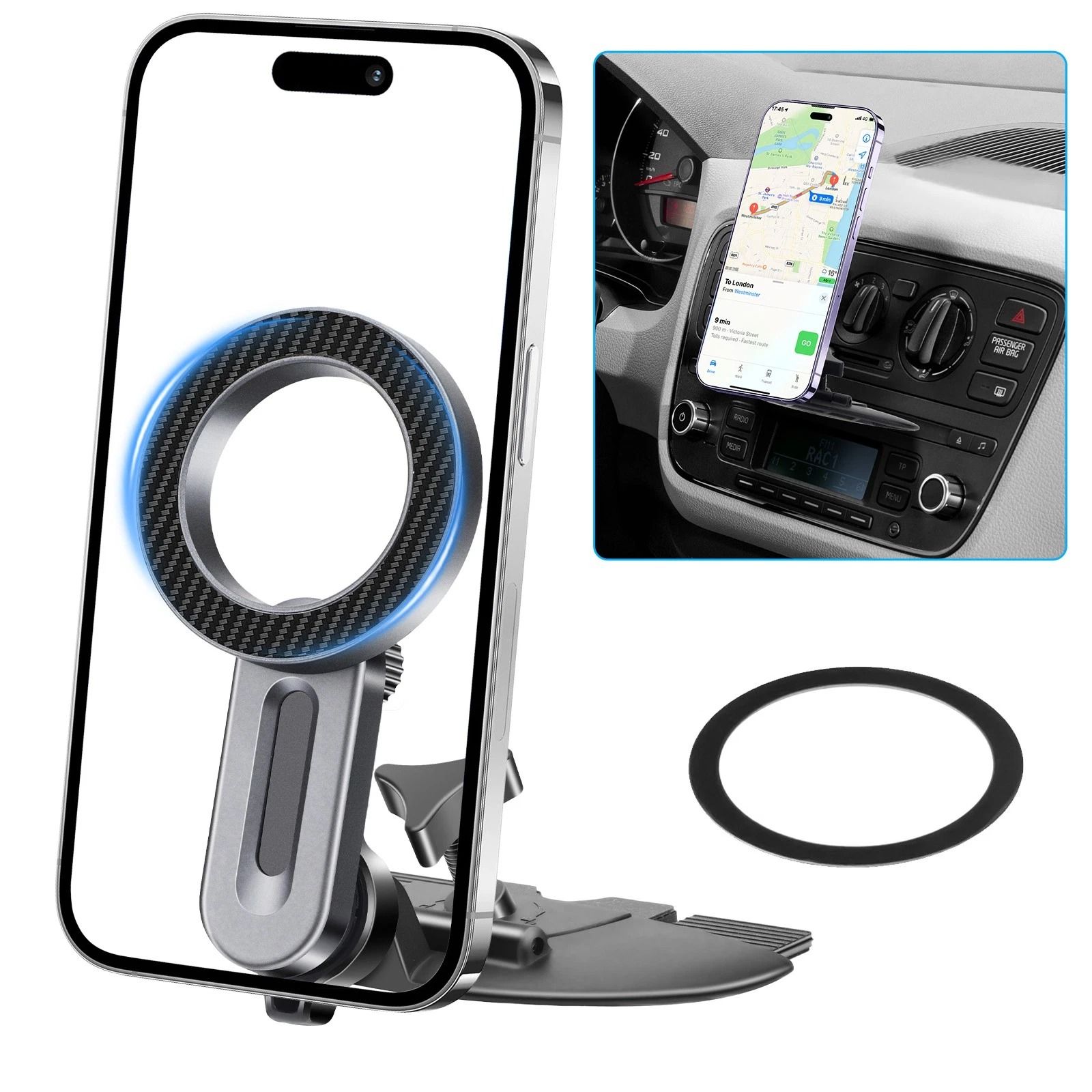 MagSafe CD Slot Holder for iPhone Magnetic Car Phone Mount, Adjustable, Secure Grip, Anti-Slip Design