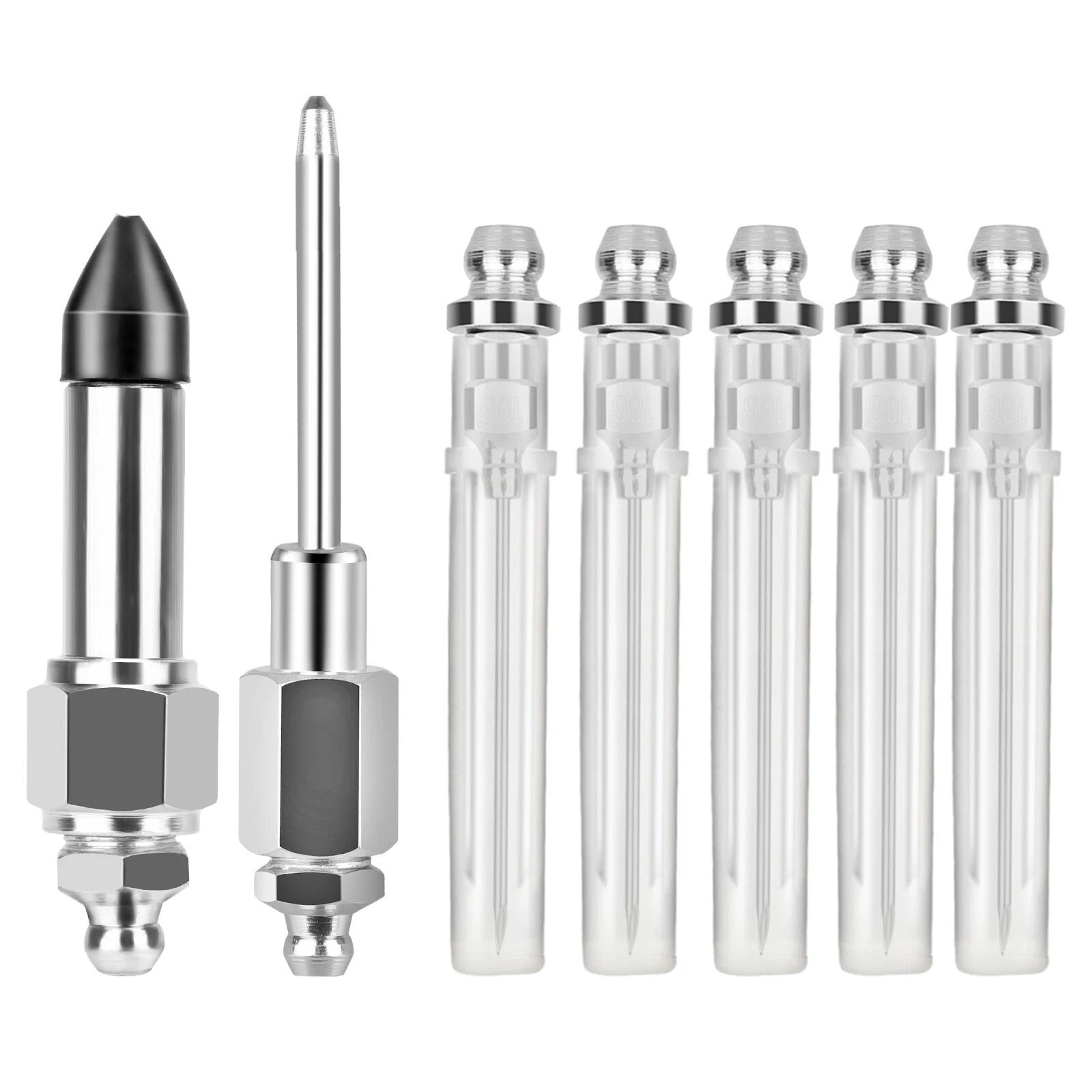 Grease Injector Needle Set, Grease Gun Nozzle, Rubber Joint Tip for Automotive, Industrial, and Machinery Use