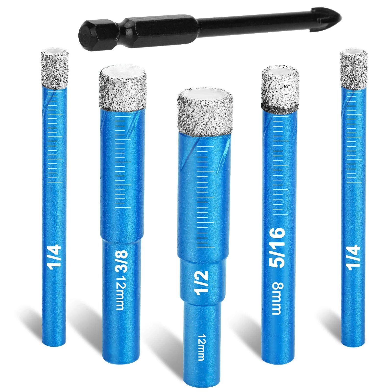Diamond Drill Bits Set for Marble, Porcelain, Ceramic, Tile, Glass – Dry Drilling Hole Saw, High Carbon Steel