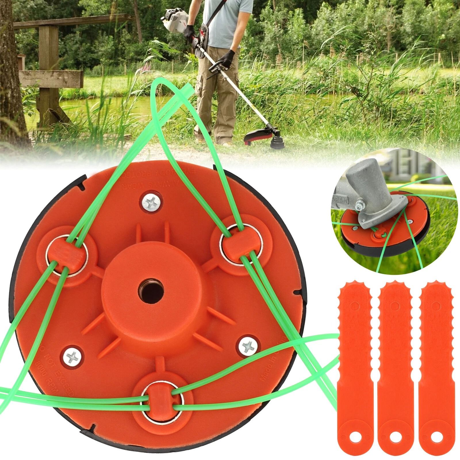 Weedeater Trimmer Head, Universal Replace Blades for Gas Electric Weed Eater, High-Quality Mower Head for Thick Weeds