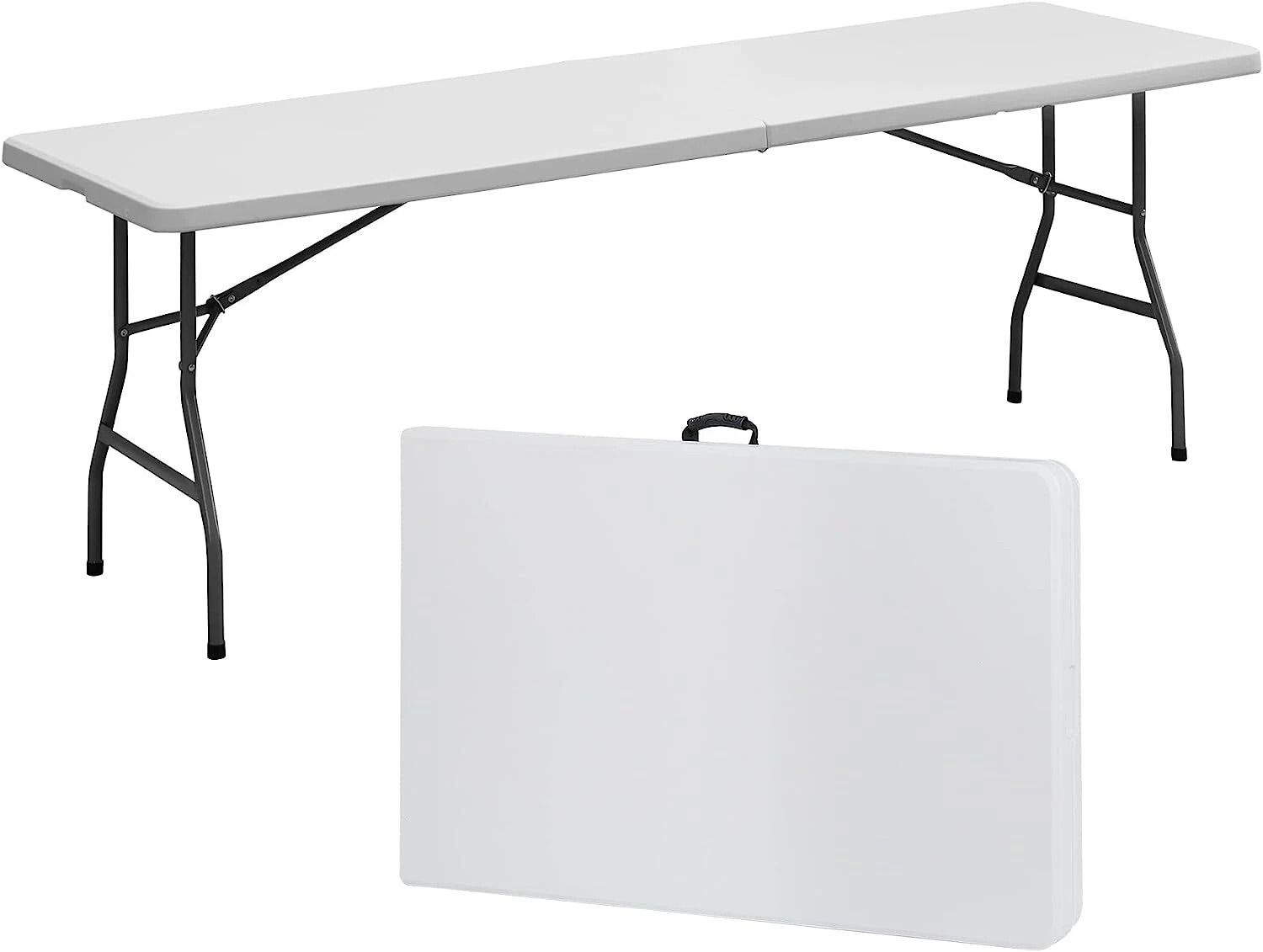 Fold-in-Half Plastic Folding Picnic Table, , Outdoor Portable Table White, Sturdy Design, Easy to Clean