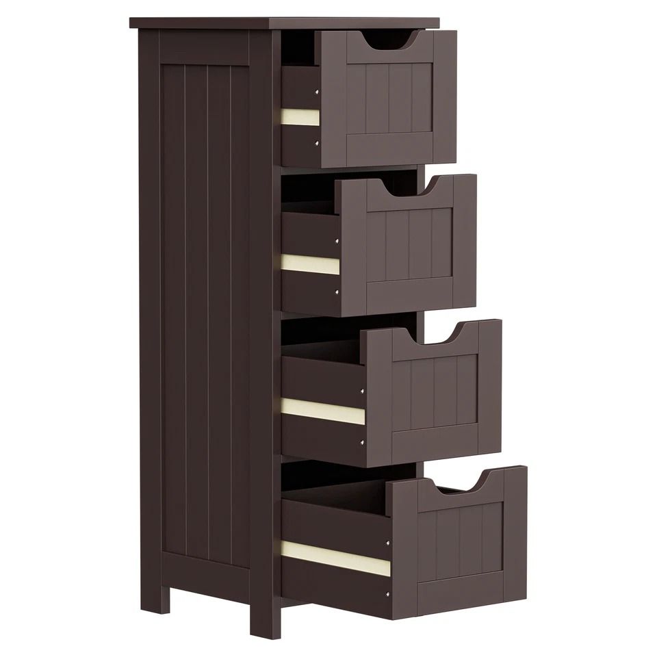 Freestanding Bathroom Floor Cabinet, Brown Wood Side Organizer with Spacious Drawers, Durable MDF Storage Solution