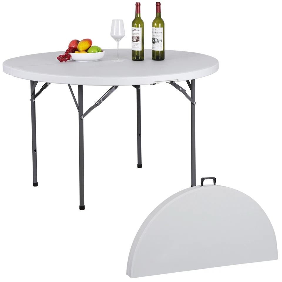 White Round Foldable Table, Portable with Carry Handle, Easy Storage for Travel