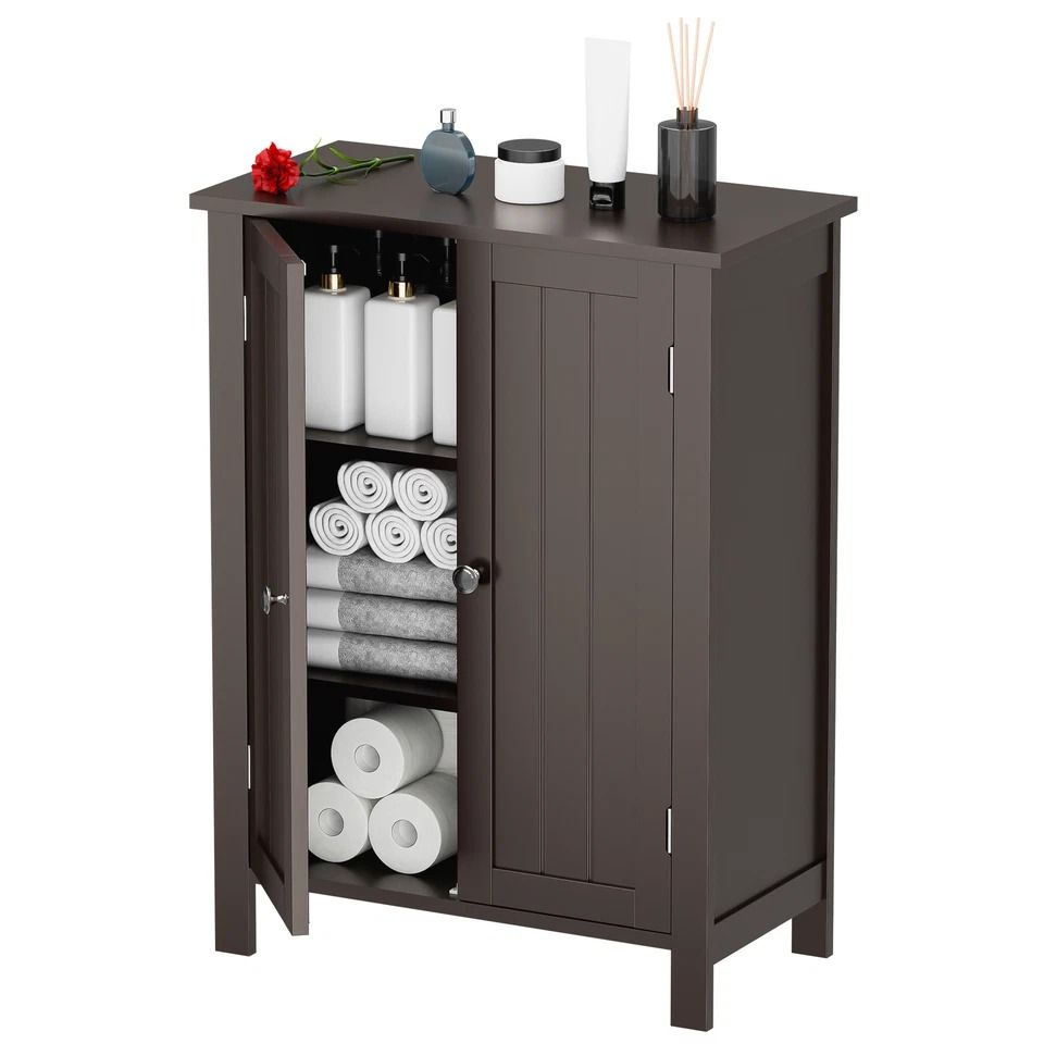 Wooden Storage Cabinet for Bathroom and Kitchen, Grey MDF Cupboard with Doors, Large Storage, Easy Assembly