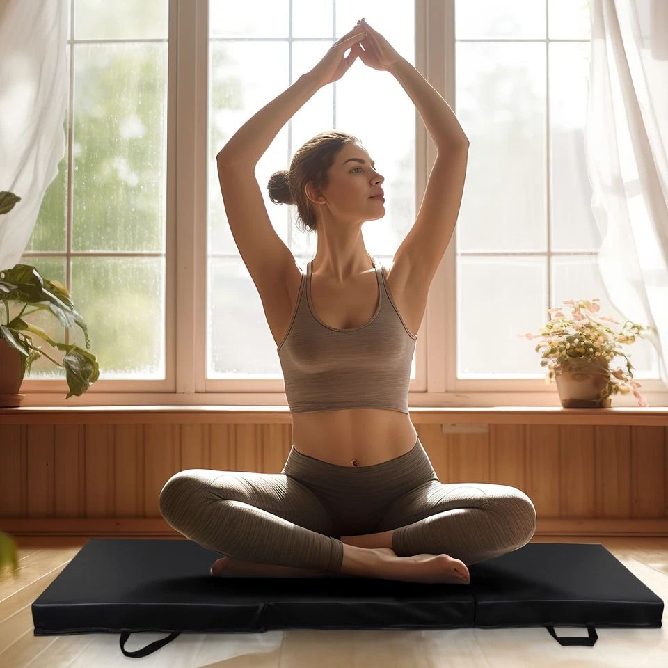 Durable Folding Gym Mat, Thick Foam, Fitness Exercise Mat for Gymnastics, Yoga, Pilates & Workout