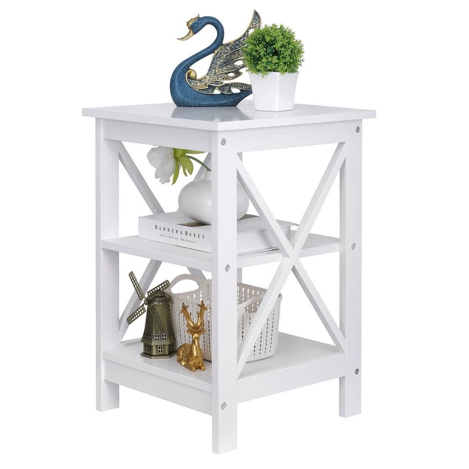 White End Table with Storage Shelf, Sofa Side Table for Living Room Bedroom, Compact, Versatile and Easy to Assemble