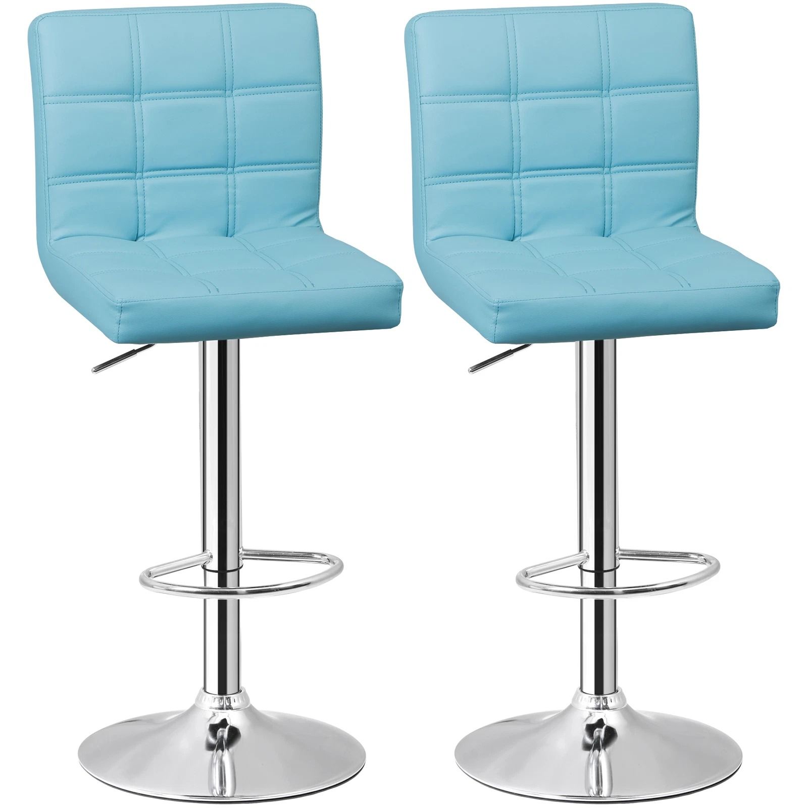 Adjustable Blue PU Leather Bar Stools with Back, Swivel Seat, Counter Height for Kitchen, Dining, and Office