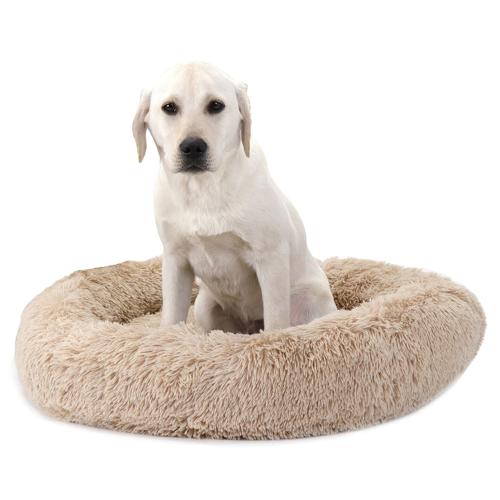 Soft Warmer Fur Donut Cuddler Pet Bed, Non-Toxic Dog Beds, Calming for Cats and Dogs, Medium Small Size for Comfort