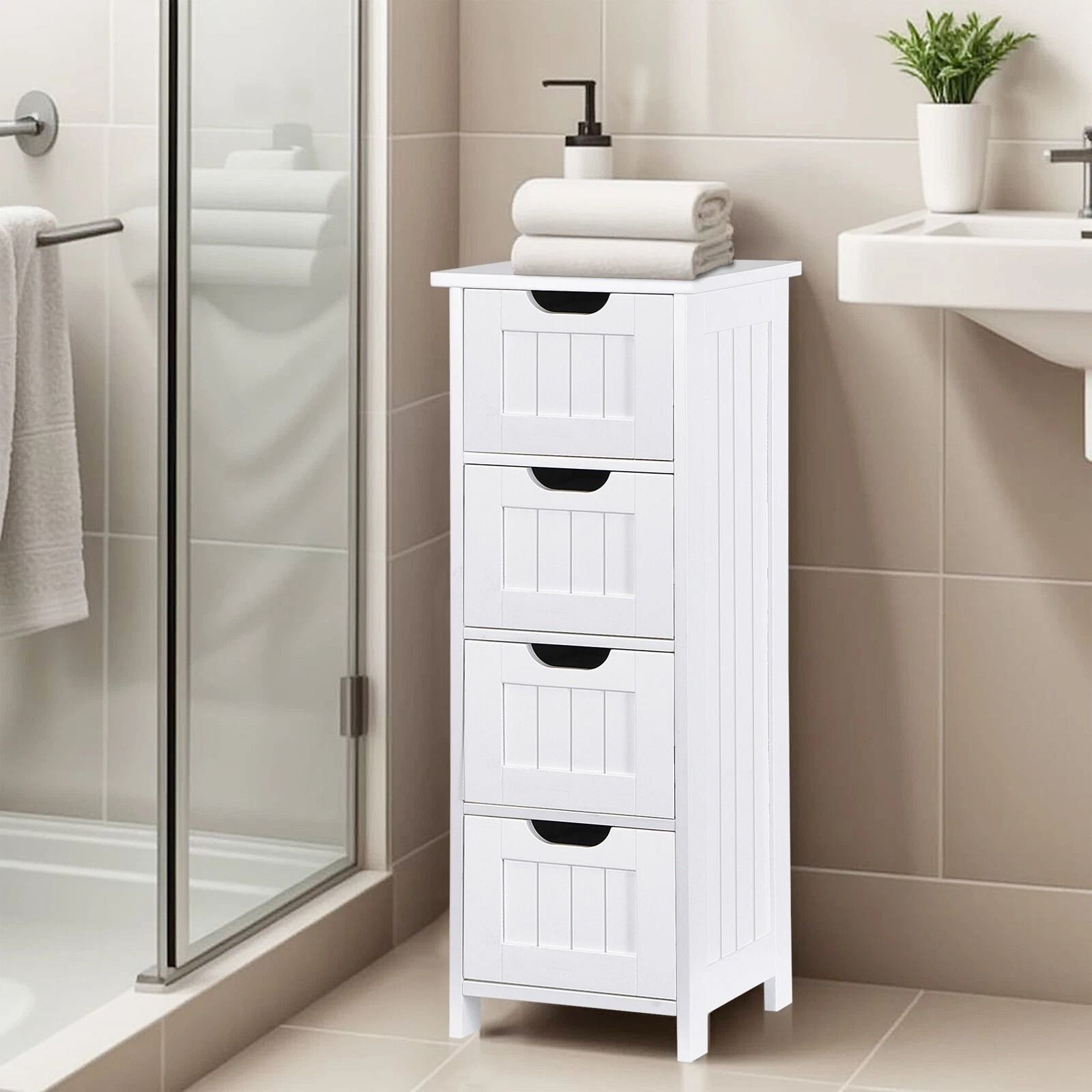 Wooden Side Storage, Bathroom Floor Cabinet, Organizer Drawers for Bathroom, Multi-Purpose Cabinet, Eco-Friendly