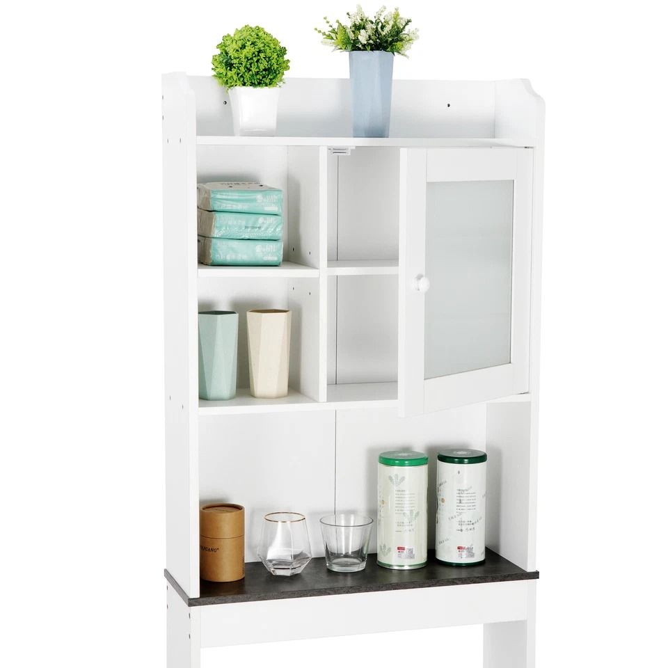 Over Toilet Space Saver, Bathroom Floor Cabinet, White Wood Storage Shelf Rack, Perfect for Organization
