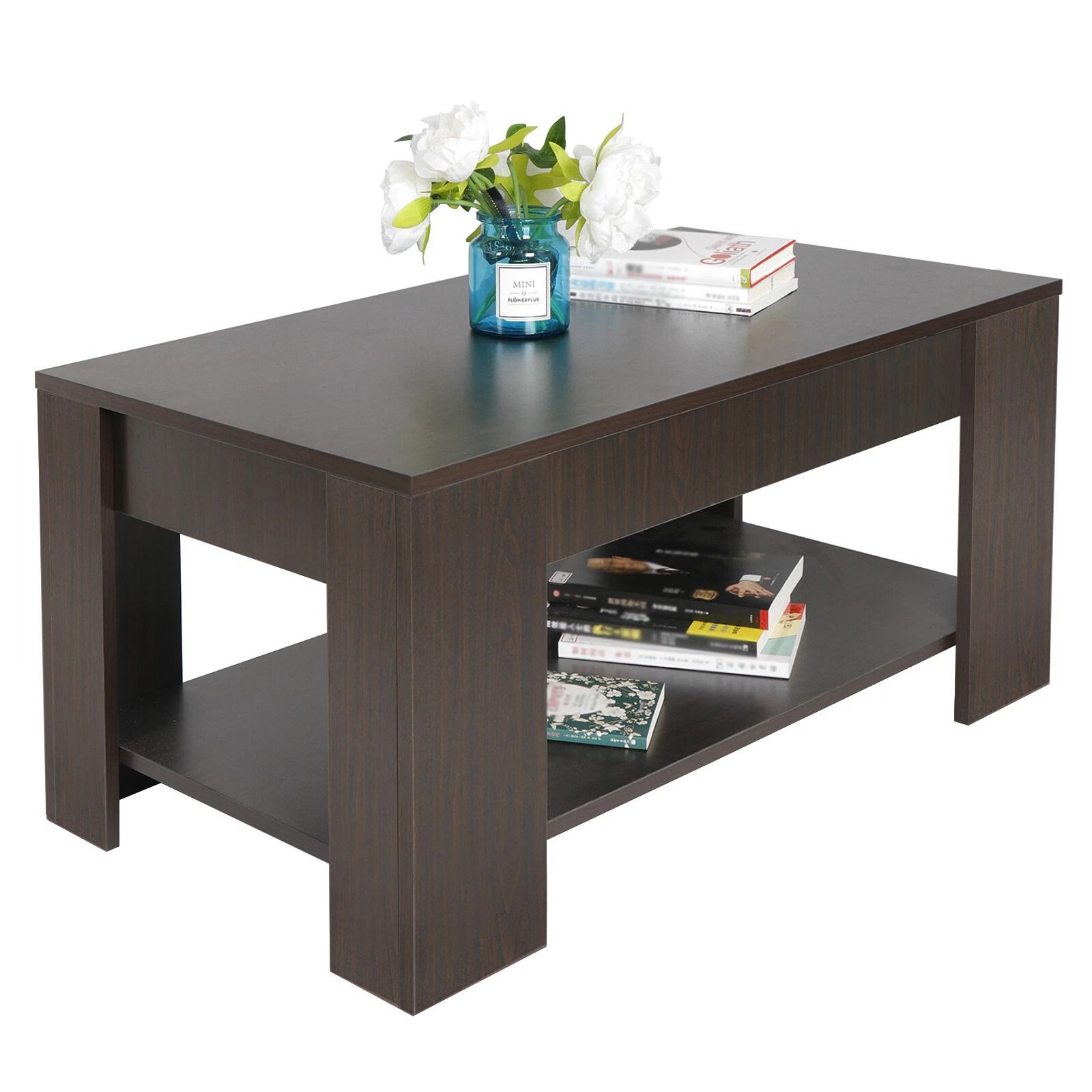 Black Lift-up Coffee Table with Hidden Storage, Luxury Unique Design, Durable Tea Table for Modern Homes