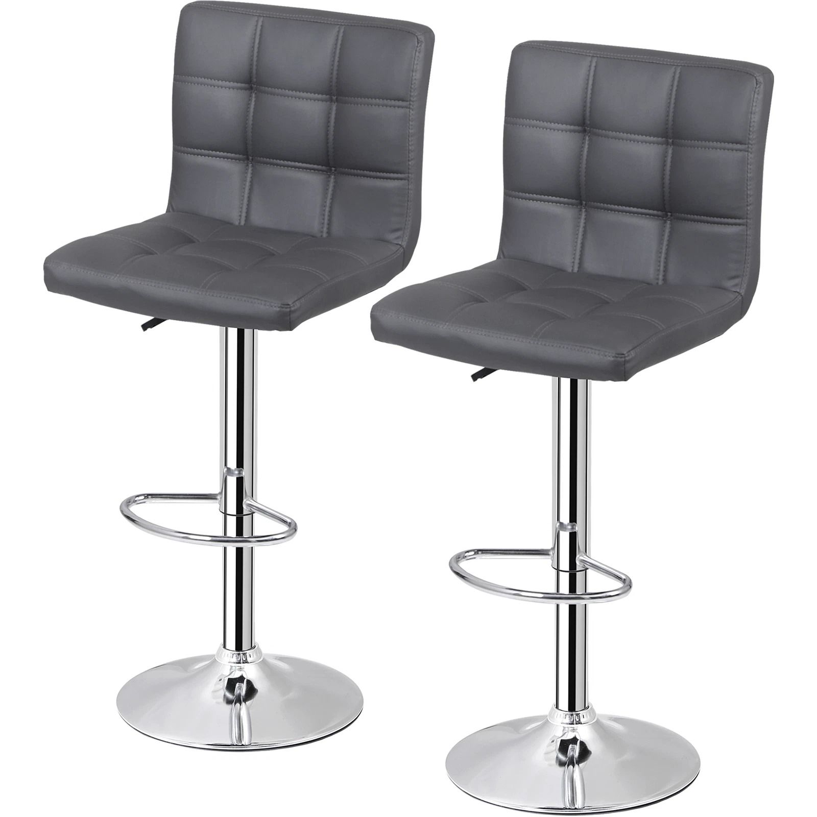 Stylish Gray PU Leather Bar Stools, Adjustable Height, Swivel, and Backrest for Counter Use, Perfect for Kitchens