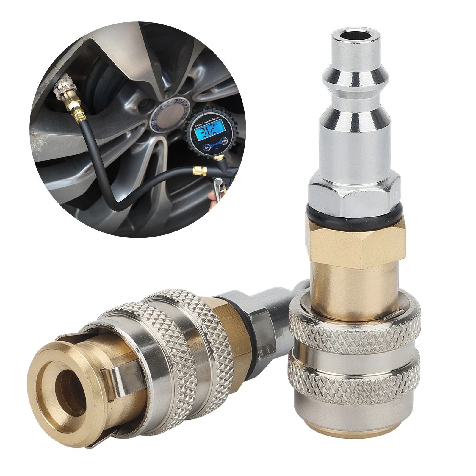 Brass Open Flow Air Chuck, FNPT Tire Inflator Gauge Connector, Compressor Quick-Connect
