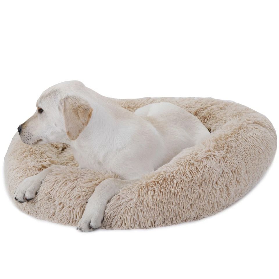Relaxing Flexible Diameter Dog Bed, Cozy Fluffy Warming Pet Bed, Soft Faux Fur for Head and Neck Support