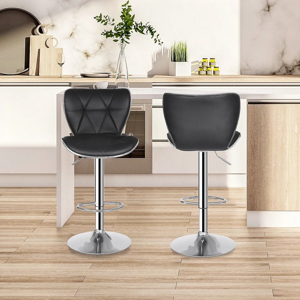 Adjustable Height Shell Back Bar Stools, Swivel PU Leather Stool, Modern Kitchen and Home Office Seating