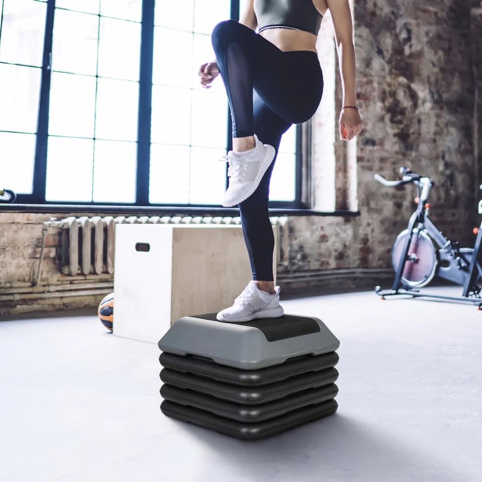 Adjustable Exercise Step Platform, Nonslip Aerobic Step with Risers, Indoor Gym Fitness Equipment
