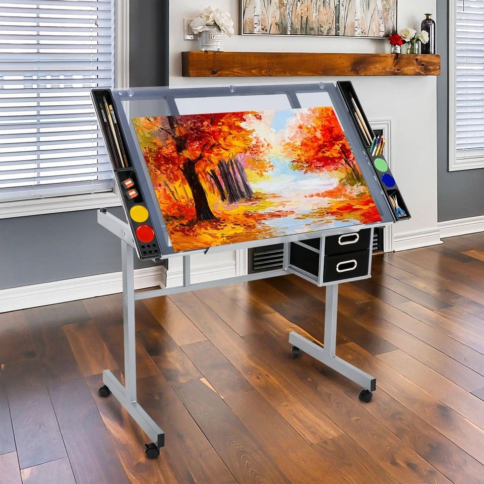 Adjustable Rolling Drawing Drafting Table with Tempered | Inspire Uplift
