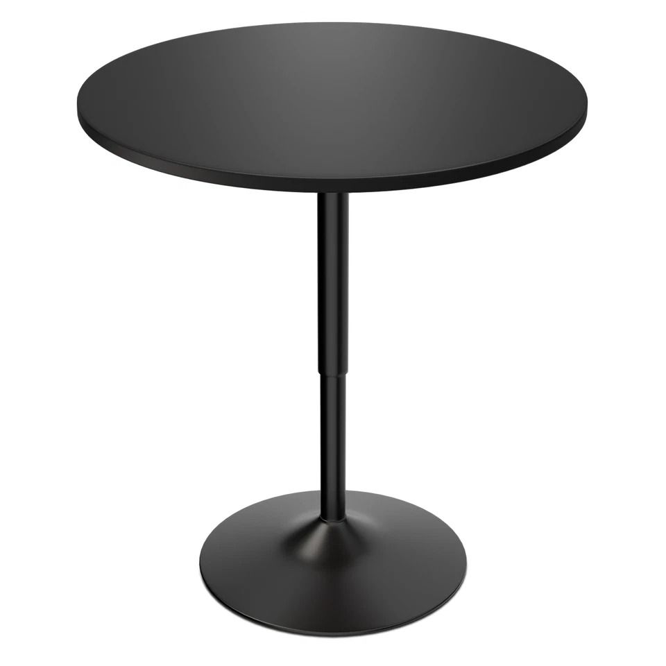 Adjustable Height Pub Bar Table, Black Wooden Round Top, Chrome Base, Perfect for Kitchen, Bistro, and Commercial Use